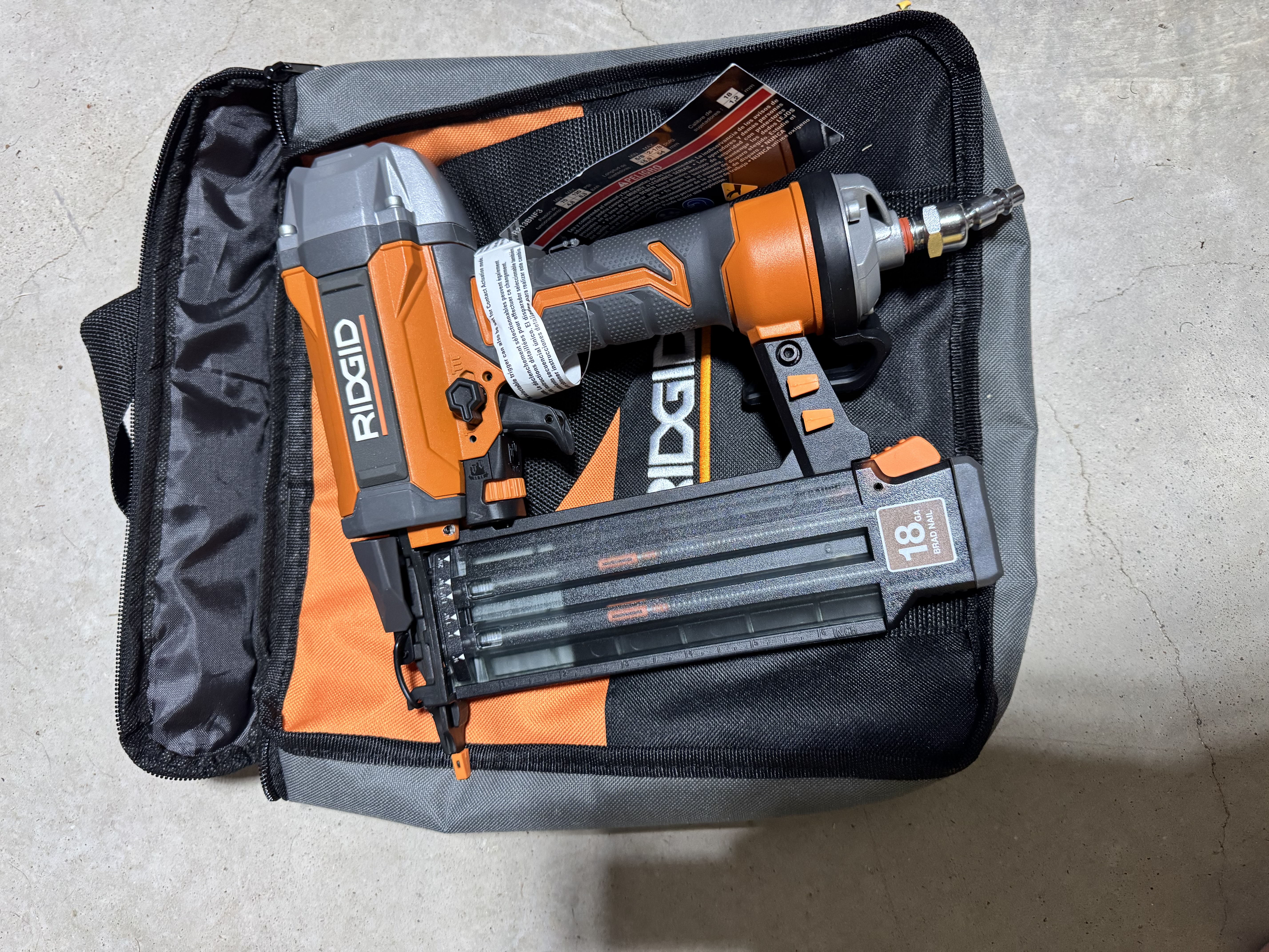RIDGID 18-Gauge Pneumatic Brad Nailer - 2-1/8" Capacity